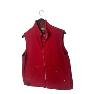 LAUREN RALPH LAUREN‎ VEST FLEECE WOMENS MEDIUM RED BLACK REVERSIBLE BUTTON SNAP